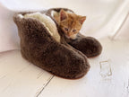High Sheepskin Slippers Brown – Warm Natural Wool Home Boots