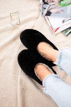 Sheepskin Home Slippers Black – Warm Natural Wool Indoor Shoes (Sizes 36–41)