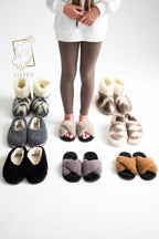 Sheepskin Home Slippers Black – Warm Natural Wool Indoor Shoes (Sizes 36–41)