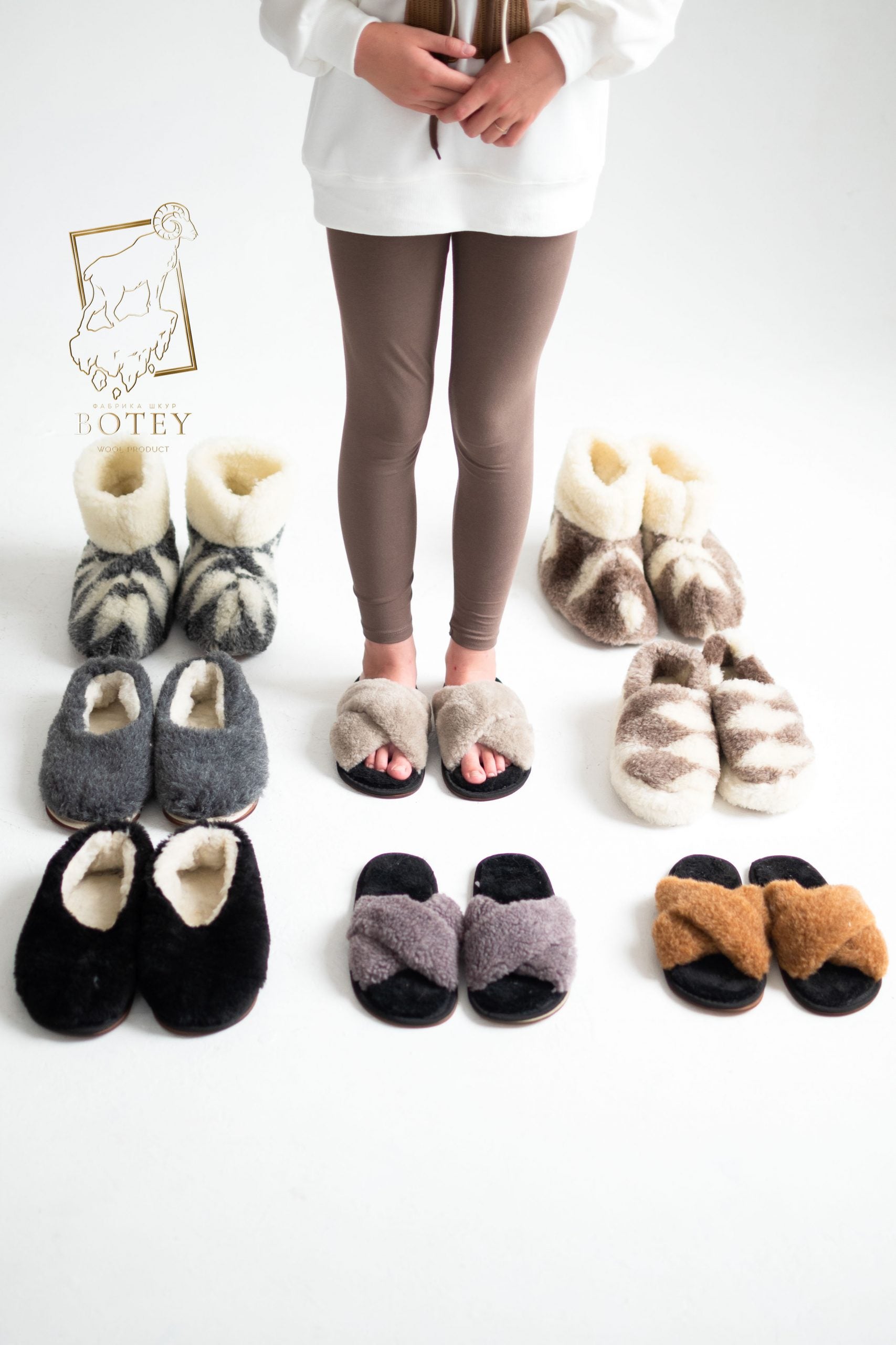 Sheepskin Home Slippers Black – Warm Natural Wool Indoor Shoes (Sizes 36–41)