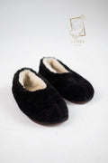 Sheepskin Home Slippers Black – Warm Natural Wool Indoor Shoes (Sizes 36–41)