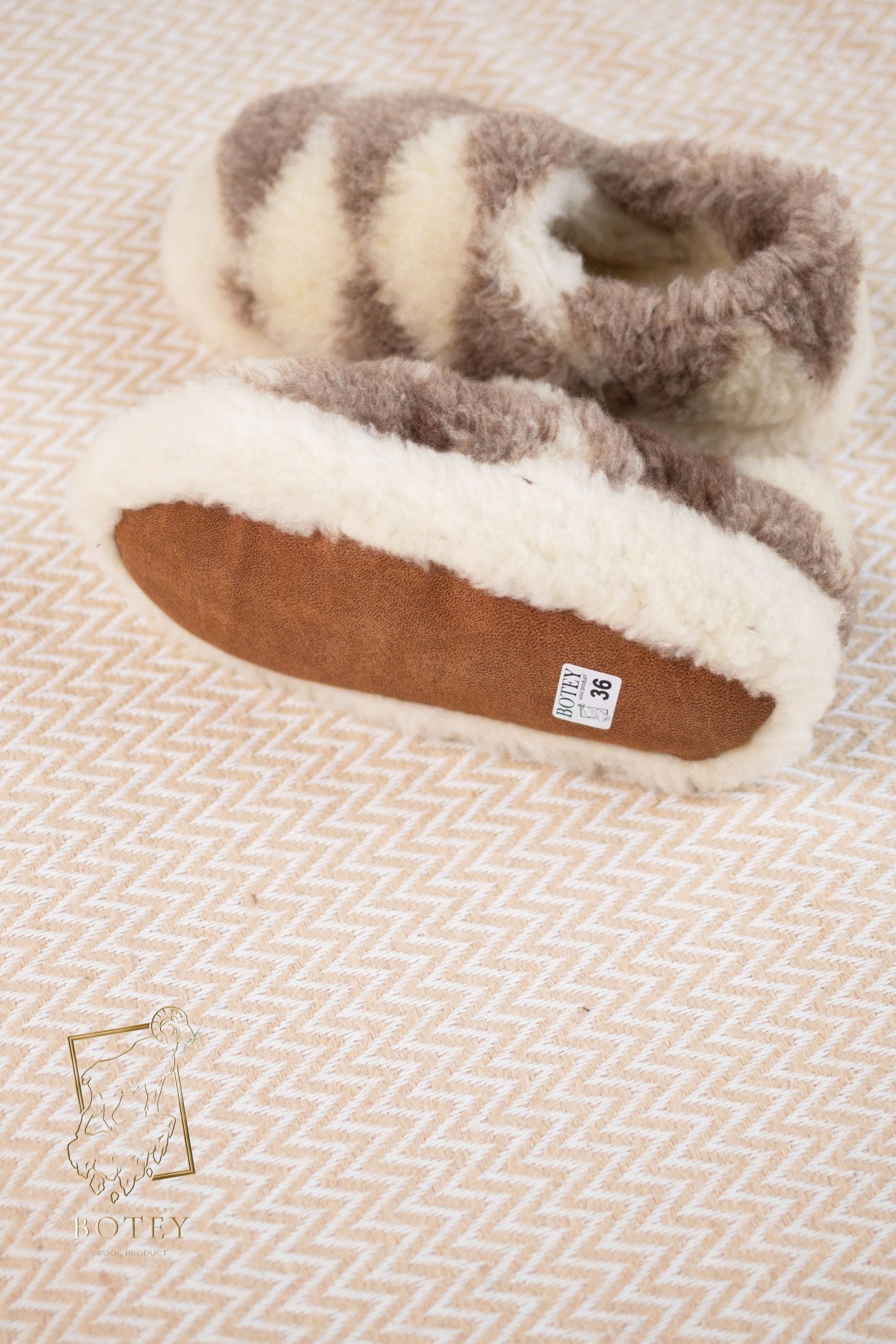 Short Sheepskin Slippers “Diamonds” – Warm Natural Wool Home Boots (Sizes 36–45)