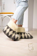 Sheepskin Slippers “Diamonds” – Warm Natural Wool Home Boots (Sizes 36–45)