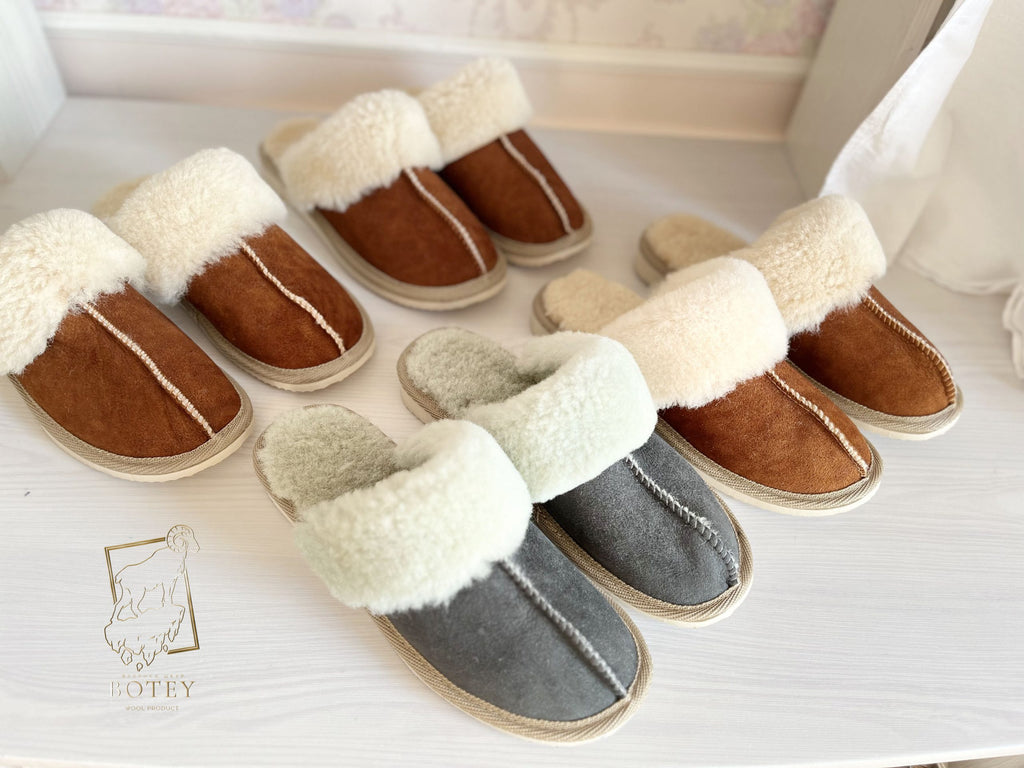 Women’s Suede Sheepskin Slippers Graphite – Premium Natural Wool Home Shoes (Sizes Available)