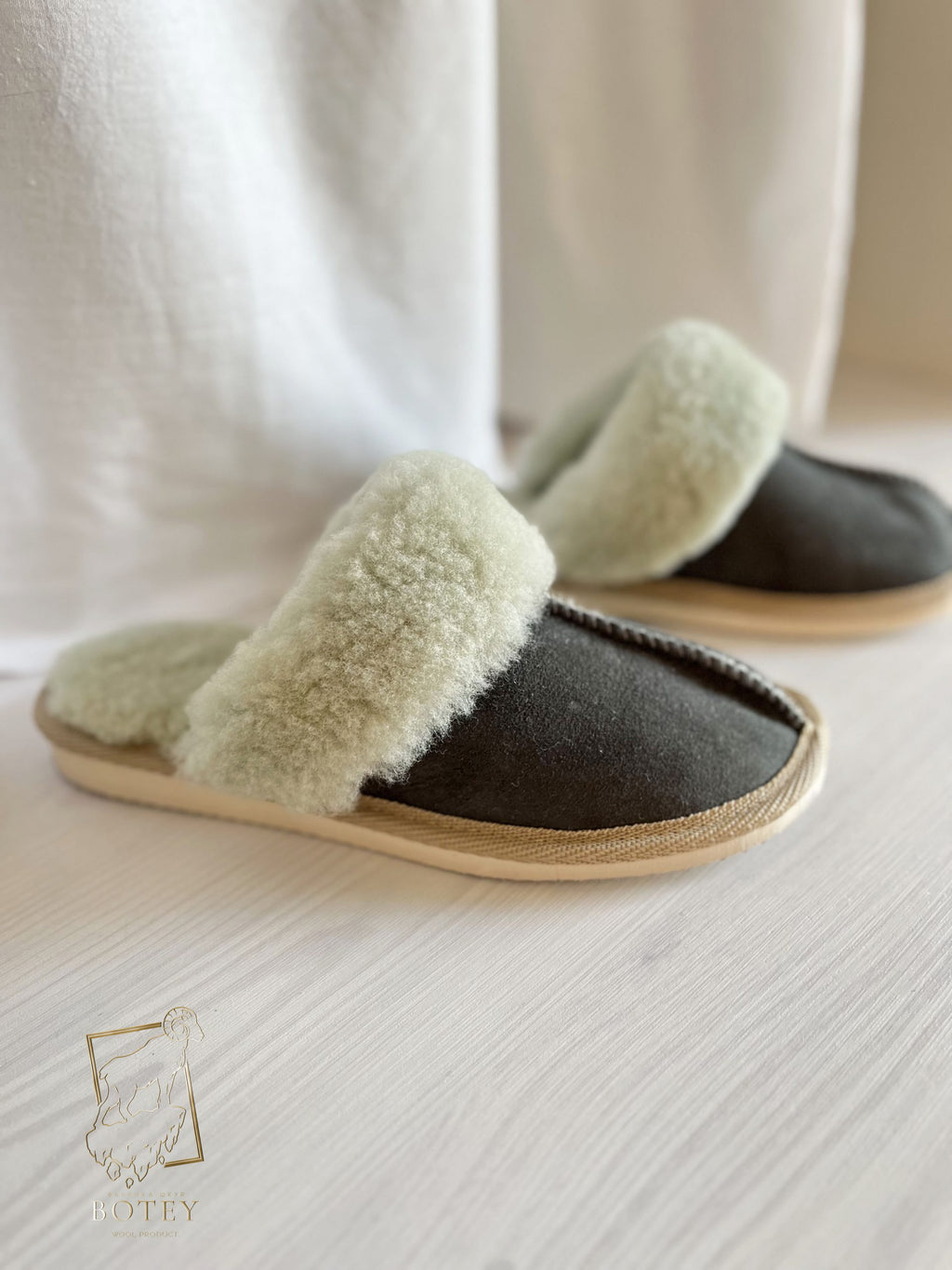 Women’s Suede Sheepskin Slippers Graphite – Premium Natural Wool Home Shoes (Sizes Available)