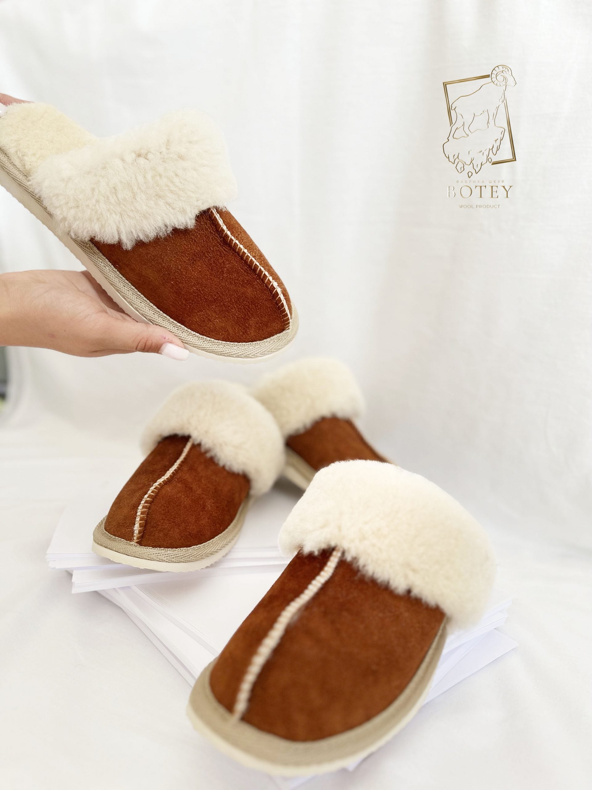 Women’s Suede Sheepskin Slippers Brown – Premium Natural Wool Home Shoes (Sizes Available)