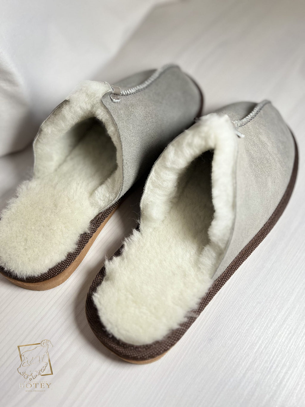 Men’s Suede Sheepskin Slippers Grey – Premium Natural Wool Home Shoes (Sizes Available)