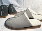 Men’s Suede Sheepskin Slippers Grey – Premium Natural Wool Home Shoes (Sizes Available)