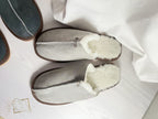 Men’s Suede Sheepskin Slippers Grey – Premium Natural Wool Home Shoes (Sizes Available)