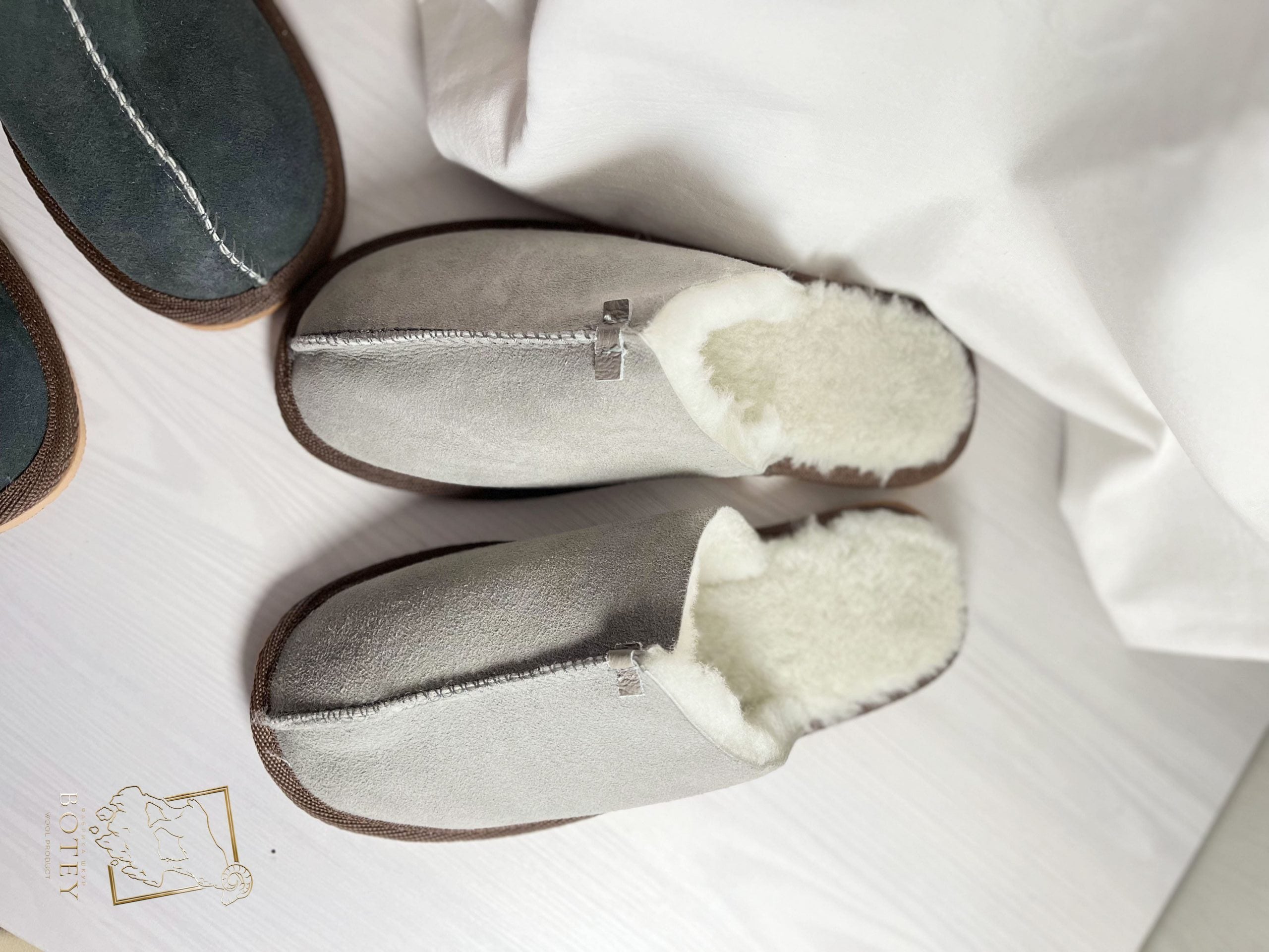 Men’s Suede Sheepskin Slippers Grey – Premium Natural Wool Home Shoes (Sizes Available)