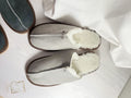 Men’s Suede Sheepskin Slippers Grey – Premium Natural Wool Home Shoes (Sizes Available)