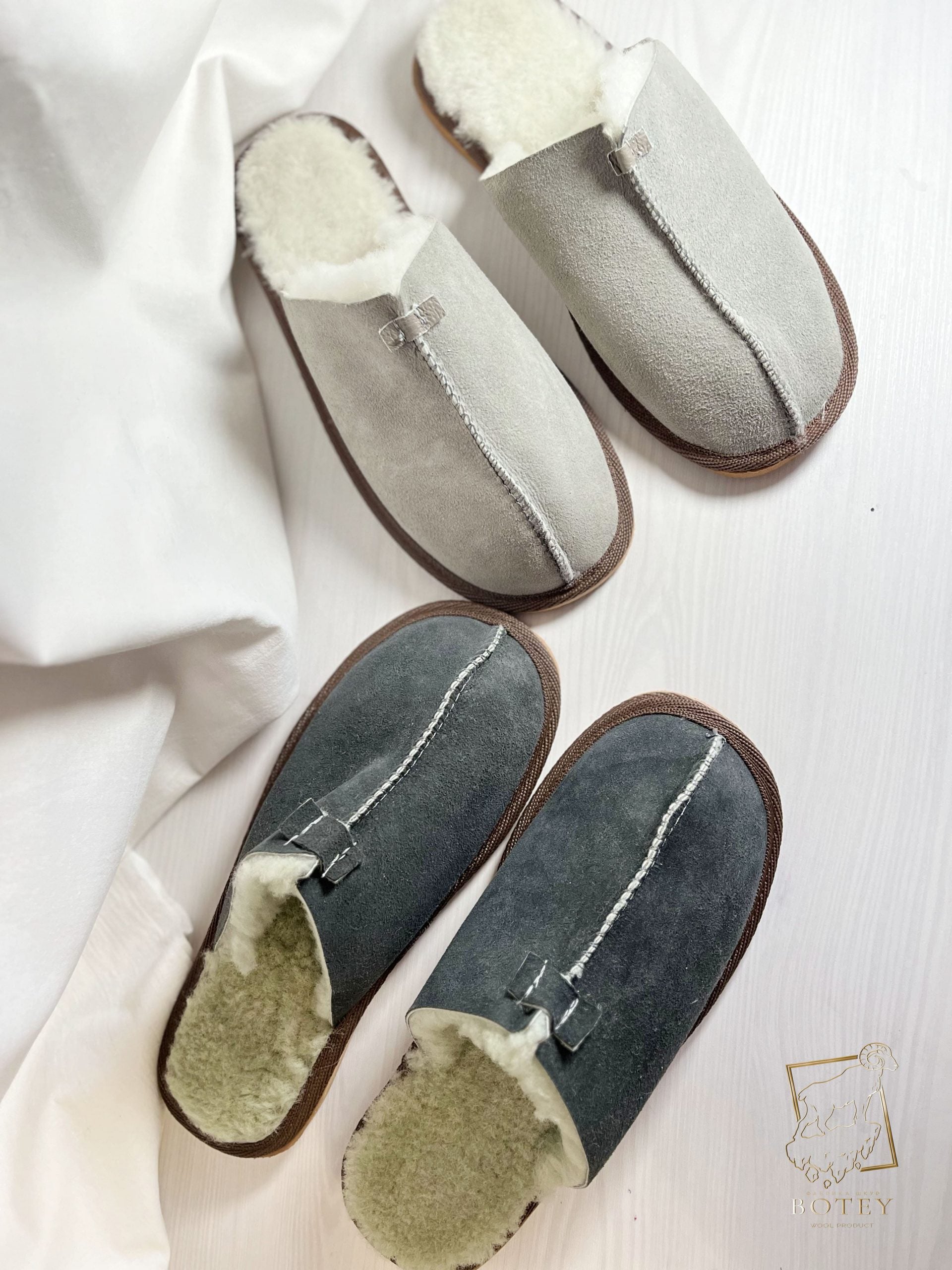 Men’s Suede Sheepskin Slippers Graphite – Premium Natural Wool Home Shoes (Sizes Available)