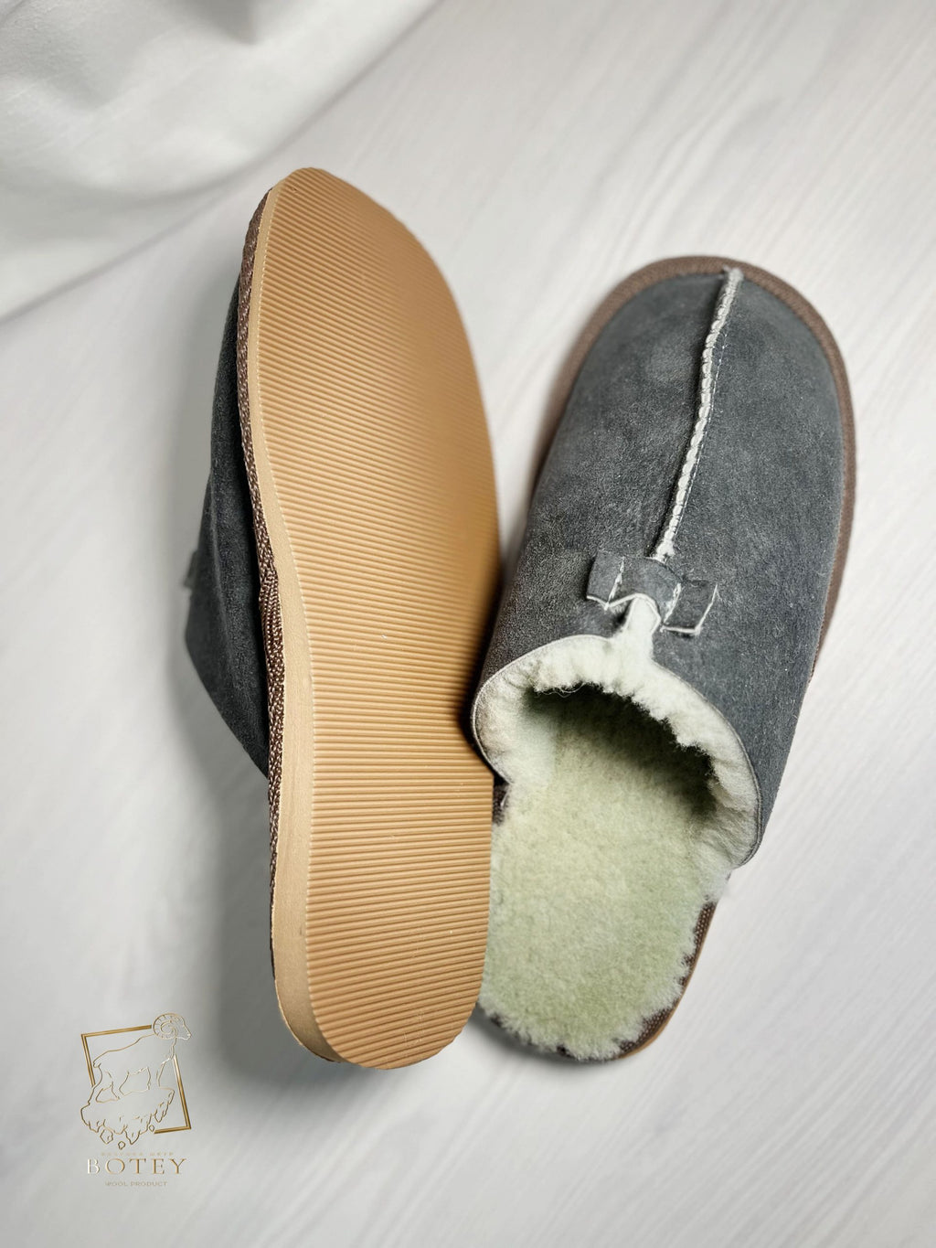 Men’s Suede Sheepskin Slippers Graphite – Premium Natural Wool Home Shoes (Sizes Available)