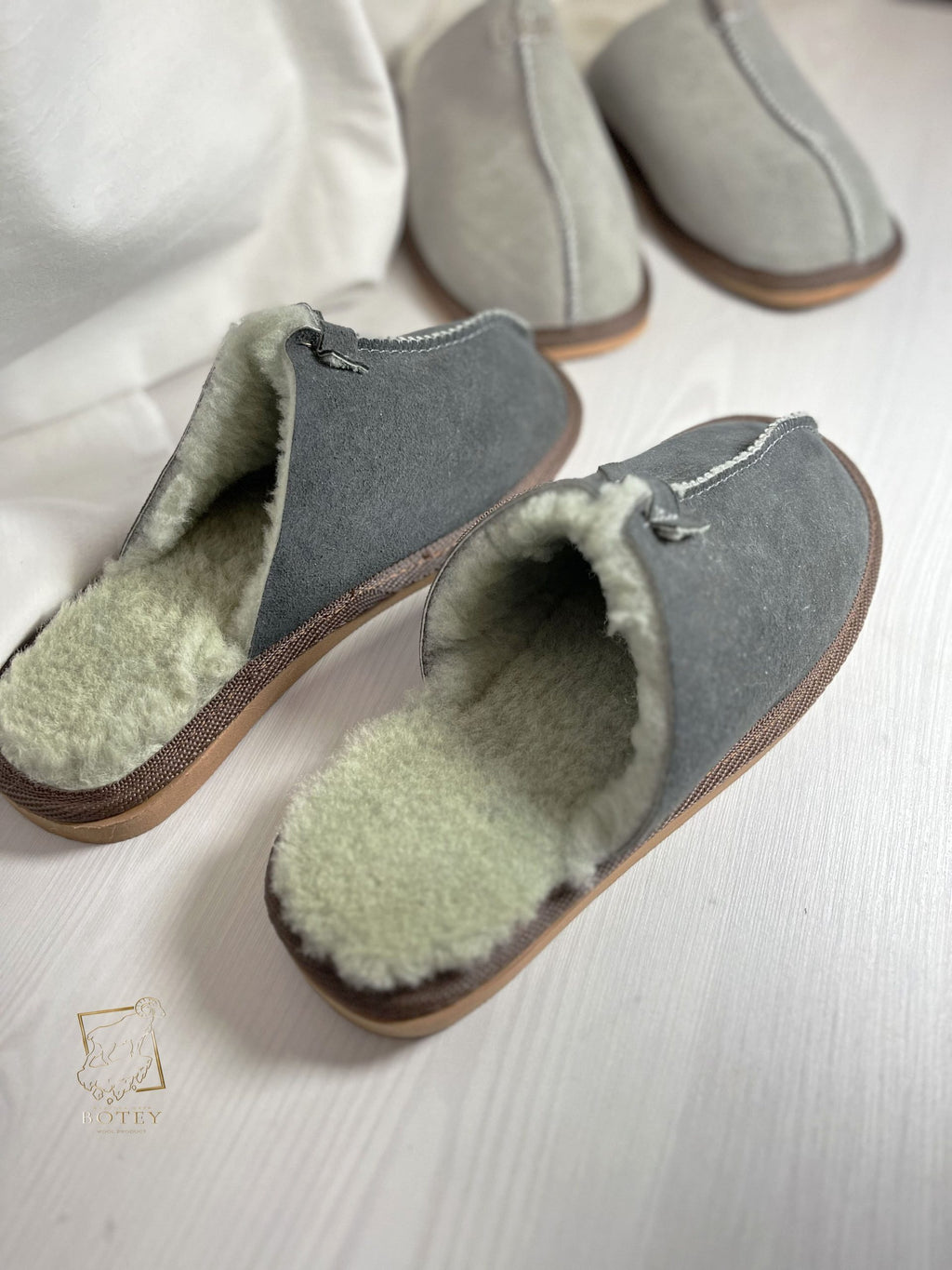 Men’s Suede Sheepskin Slippers Graphite – Premium Natural Wool Home Shoes (Sizes Available)