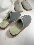 Men’s Suede Sheepskin Slippers Graphite – Premium Natural Wool Home Shoes (Sizes Available)