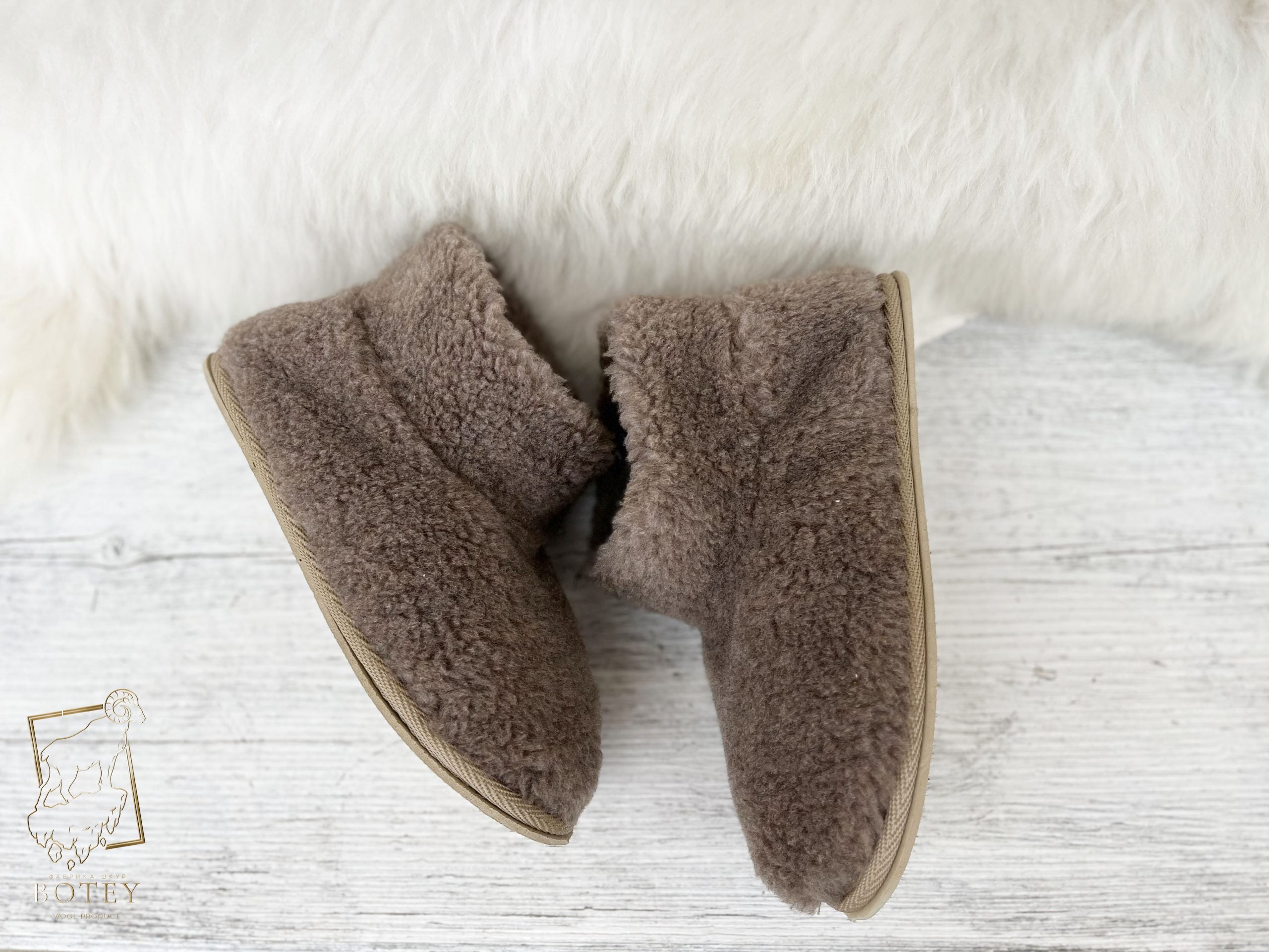 Women’s Sheepskin Ugg Slippers Coffee – Warm Natural Wool Home Boots (Sizes 36–41)