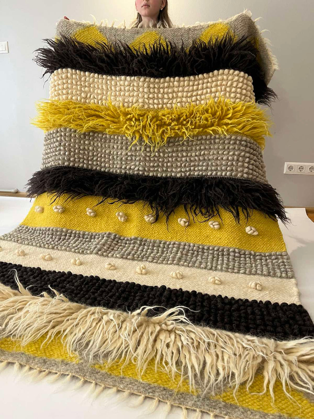 Carpathian Wool Blanket “Chocolate Tale” 150×200 cm – Premium Handmade Natural Wool