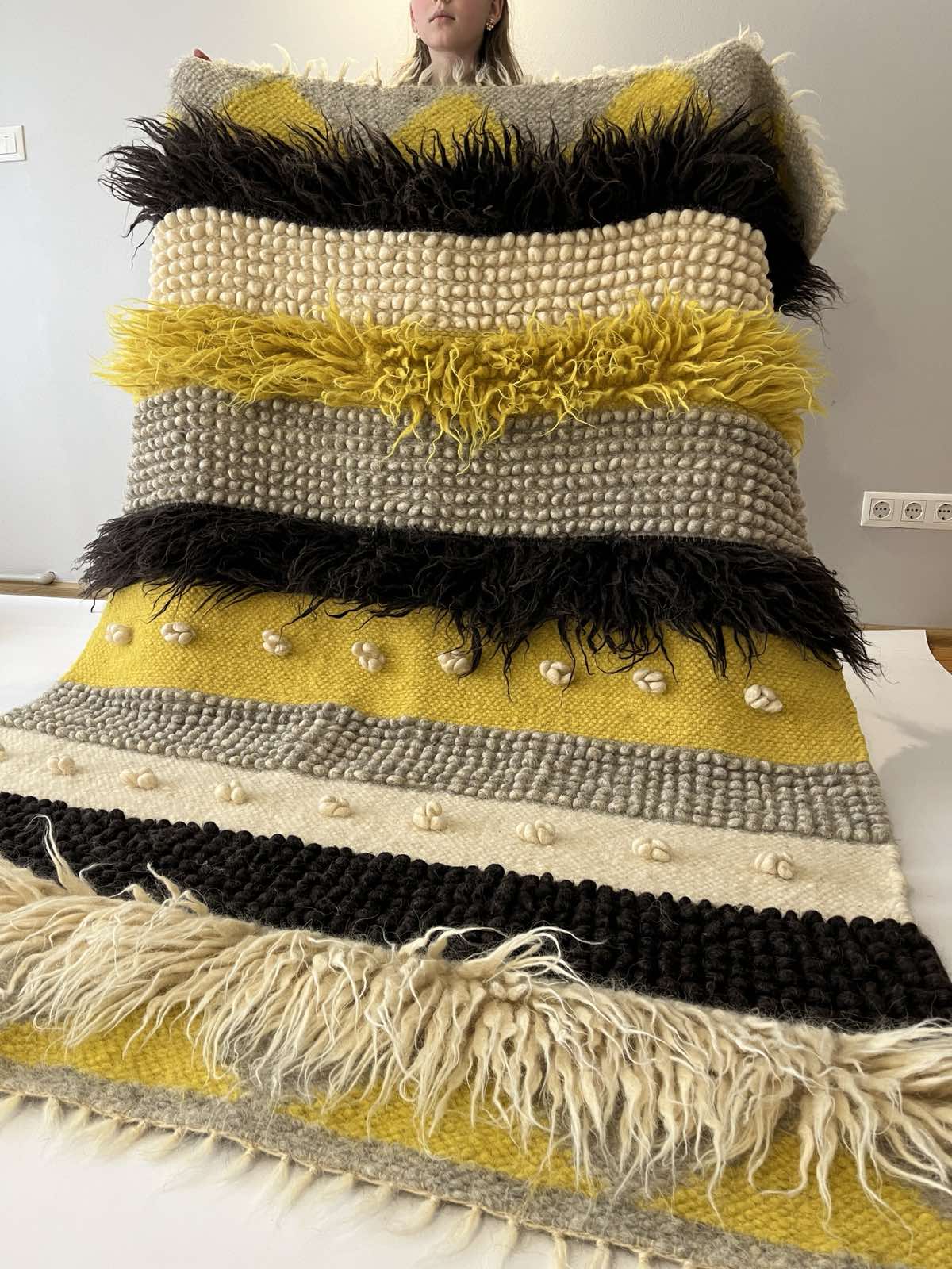 Carpathian Wool Blanket “Chocolate Tale” 150×200 cm – Premium Handmade Natural Wool